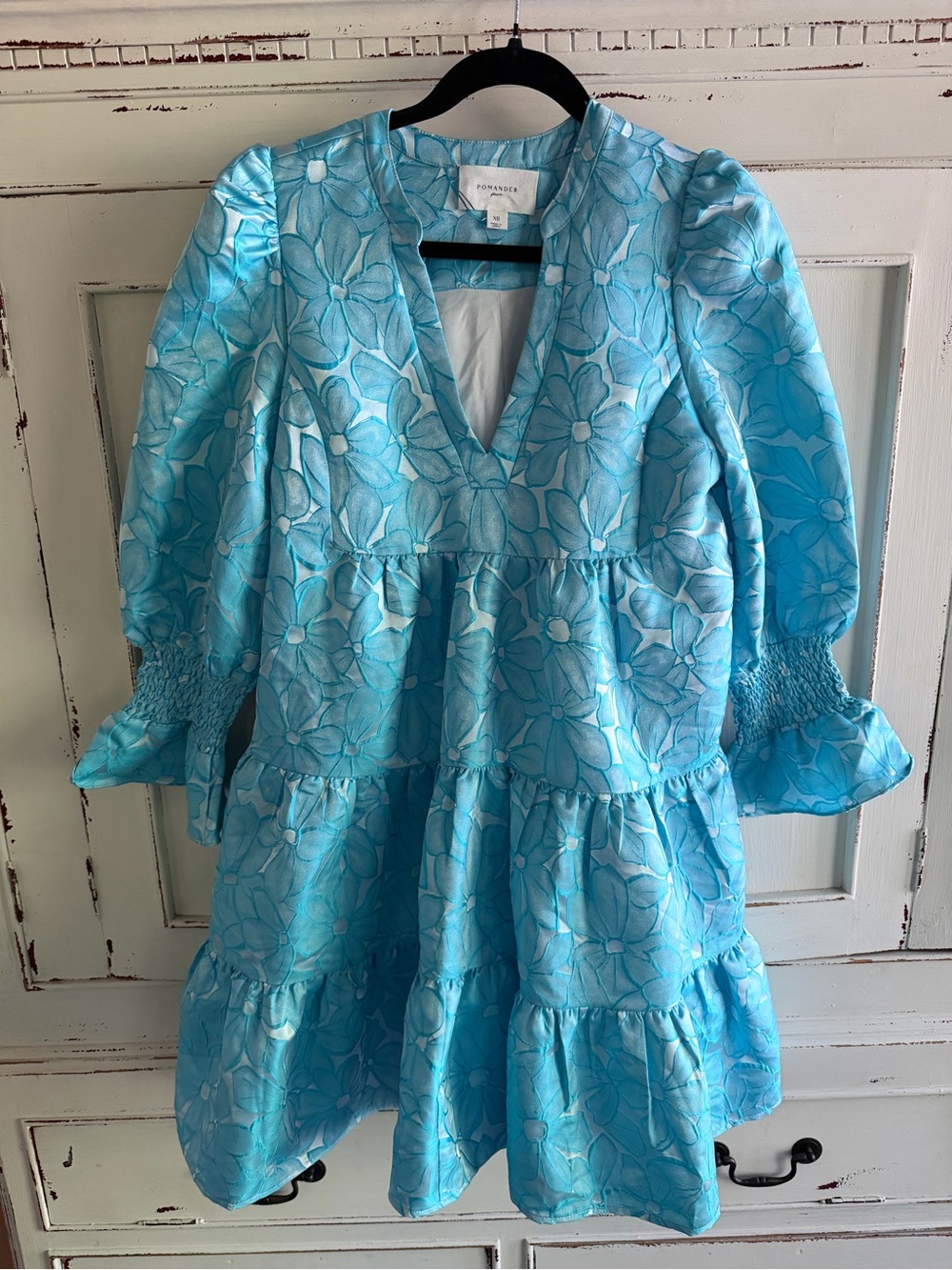 Pomander Place - Tuckernuck XS Aqua Blue Floral Jacquard Dress